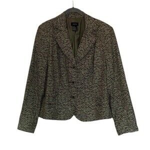 RQT Zebra Print Blazer Womens Size 16 Green Lined Long Sleeve Suit Jacket Office